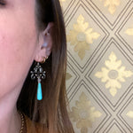 Foliate Silver & Marcasite Earrings with Turquoise Drops