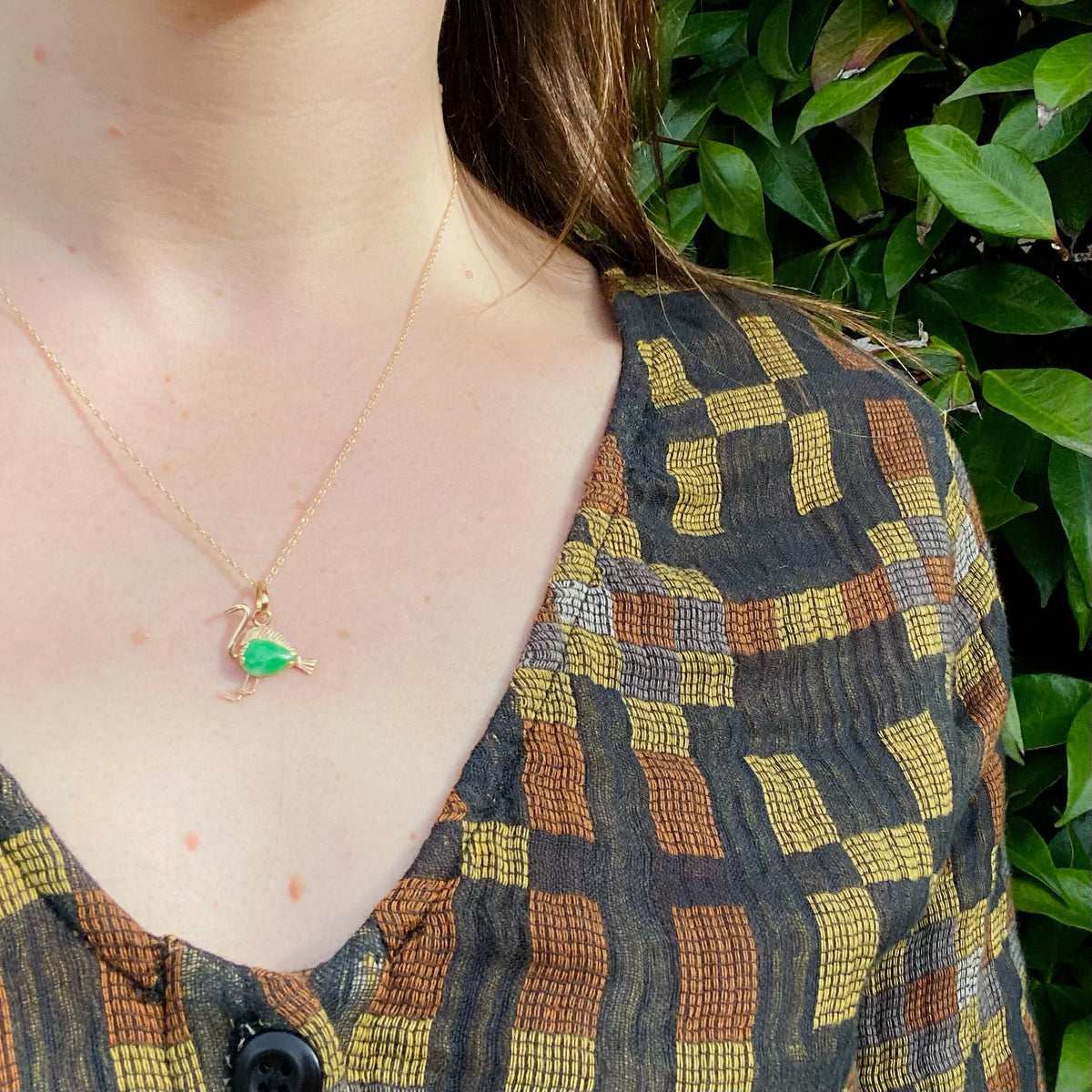 Gold and Jade Crane Pendant
