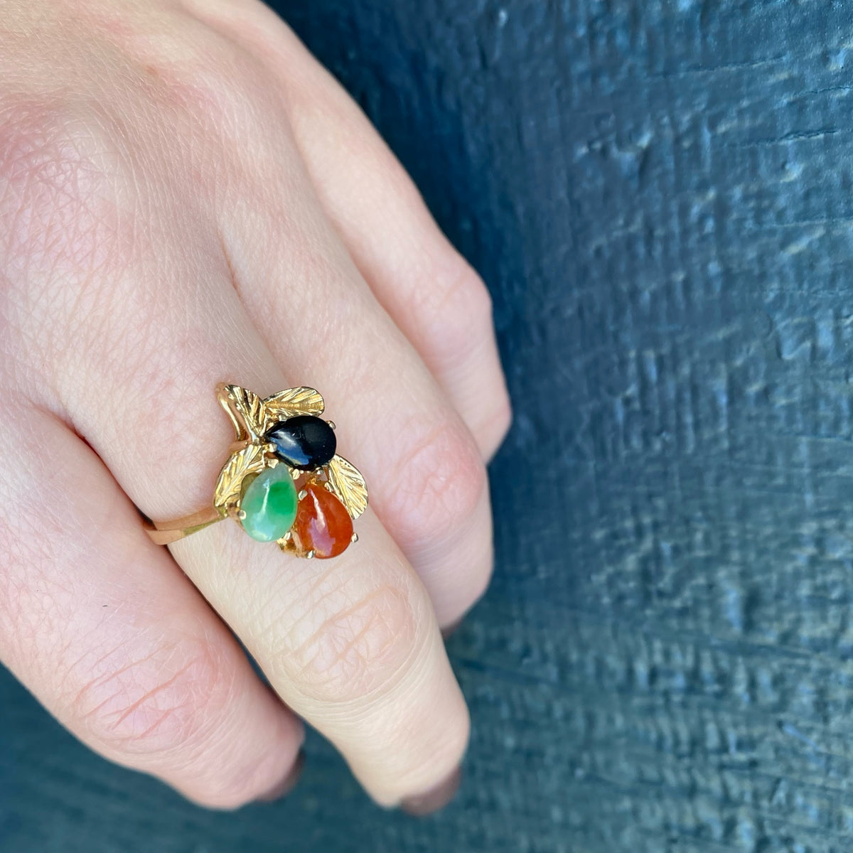 Gold Tri Color Jade Ring