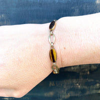 Glossy Tigers Eye Vintage Link Bracelet