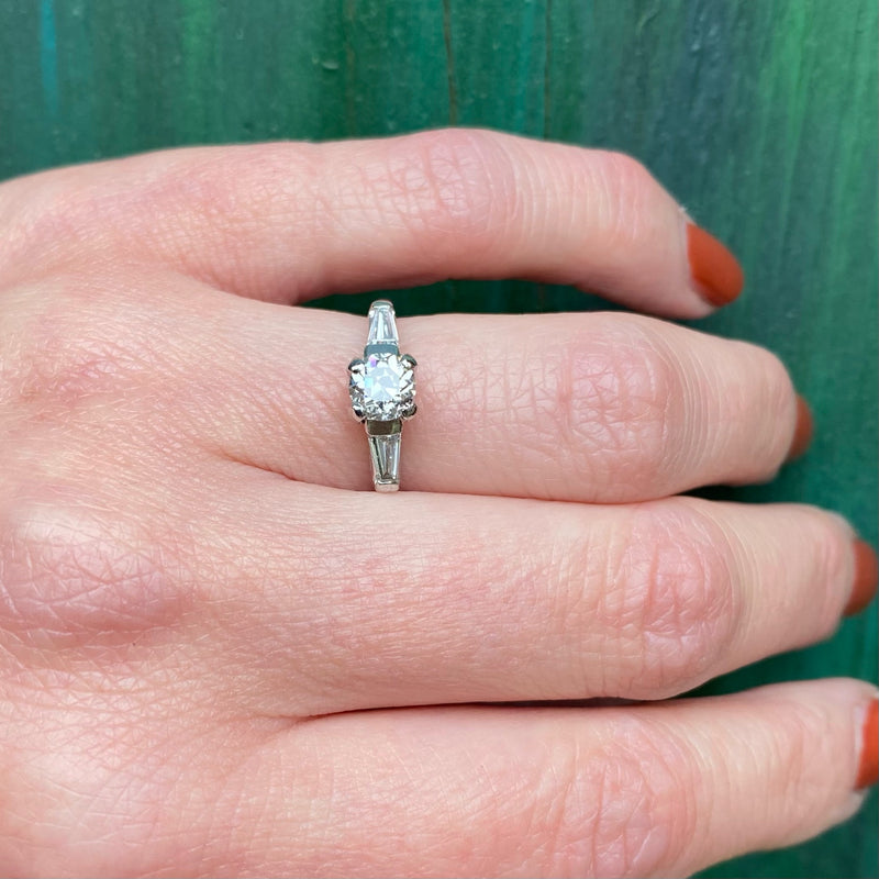 Brilliant Old Euro Diamond in Refined Mid Century Engagement Ring