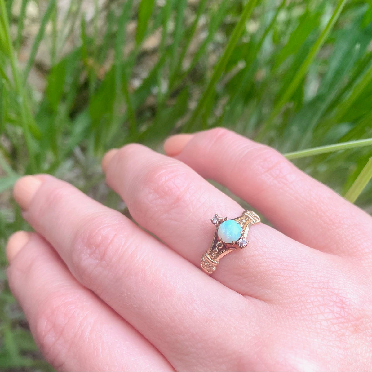 Classically Victorian Opal Ring with Diamond Accents