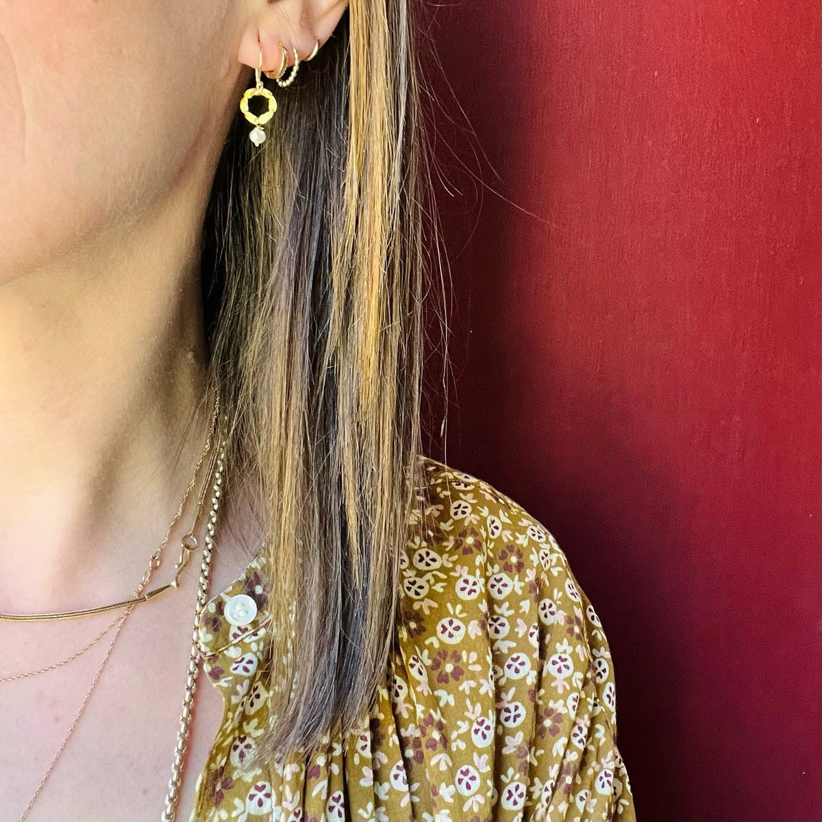 Twisted O Earrings by Brunet with Vintage Pearl Drop