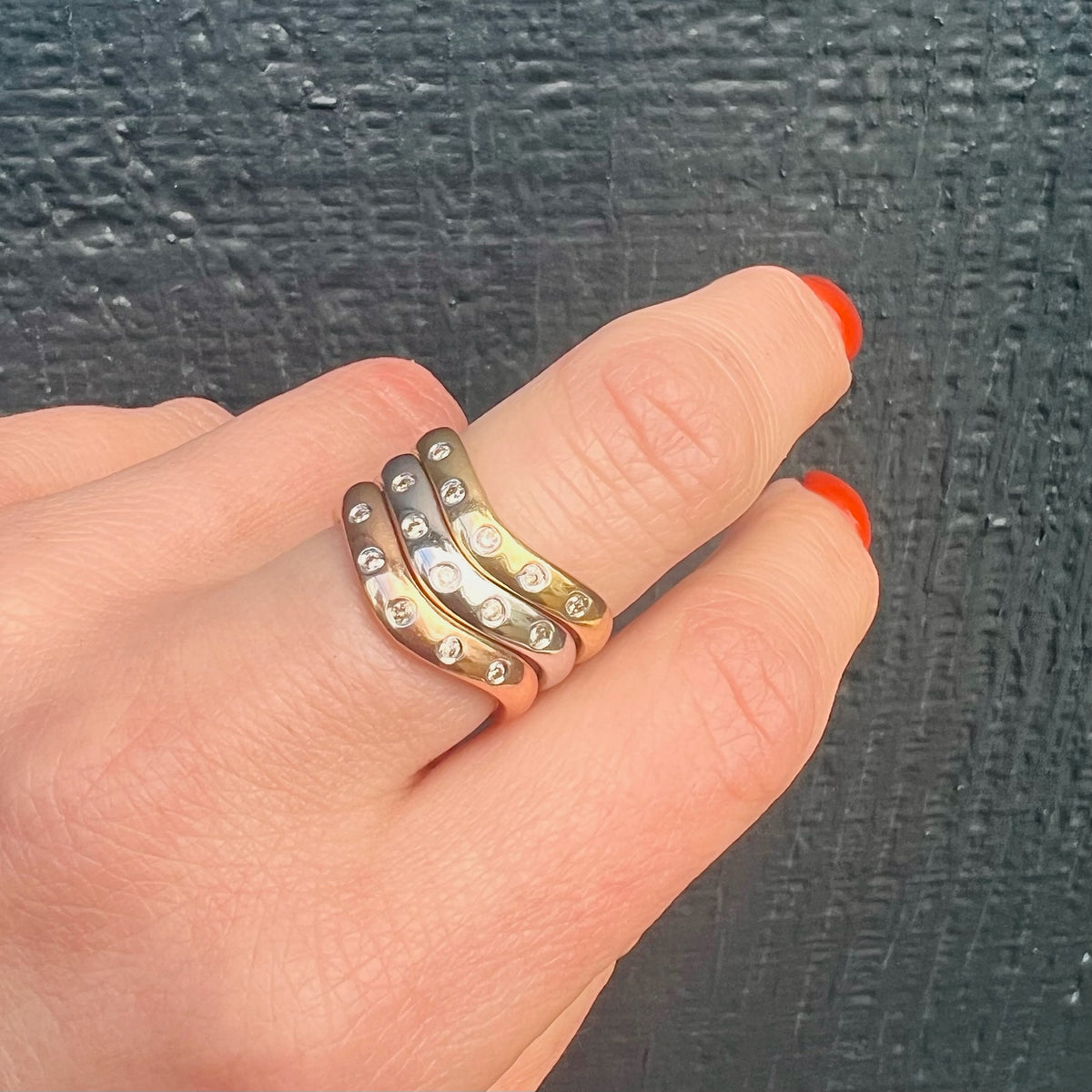 Diamond Set White Gold Contoured Nesting Band