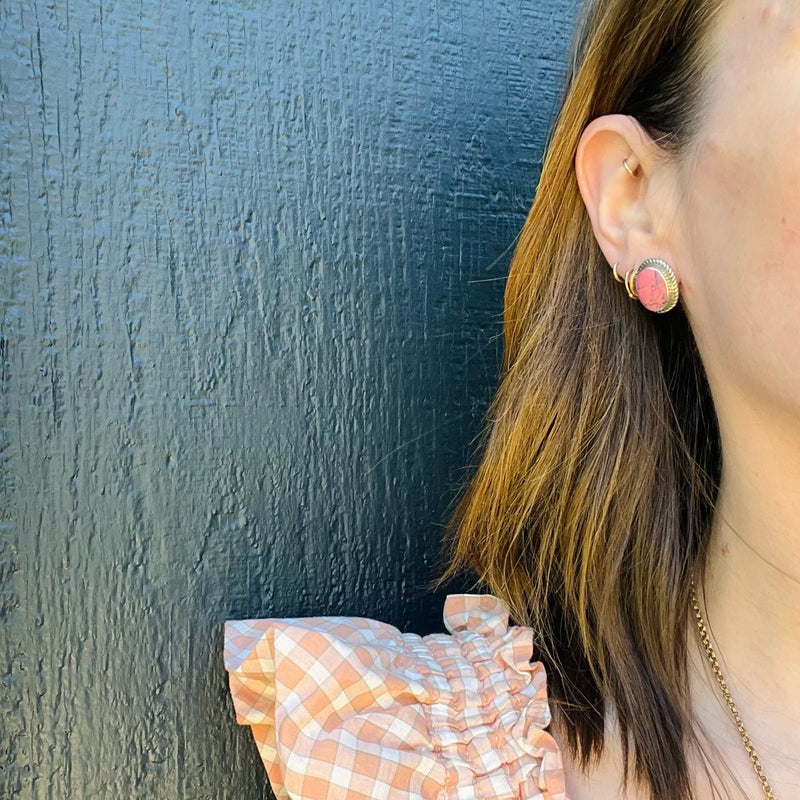 Pink Howlite & Sterling Silver Stud Earrings
