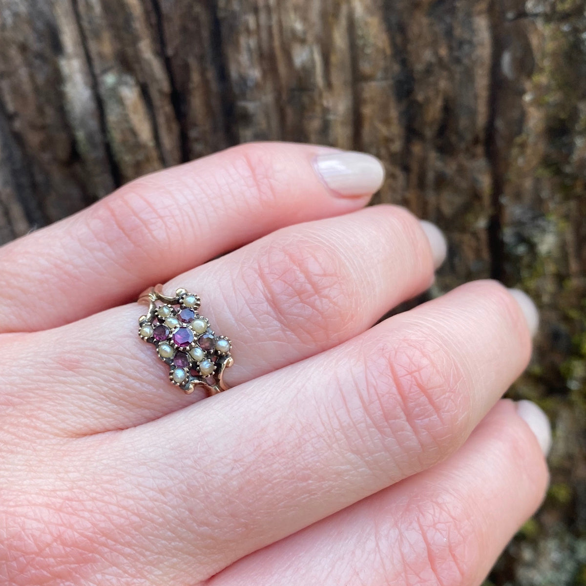 Garnet & Pearl Georgian Panel Ring