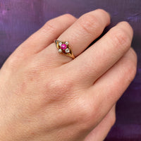 Romantic Rosy Gold Ruby Diamond & Pearl Ring
