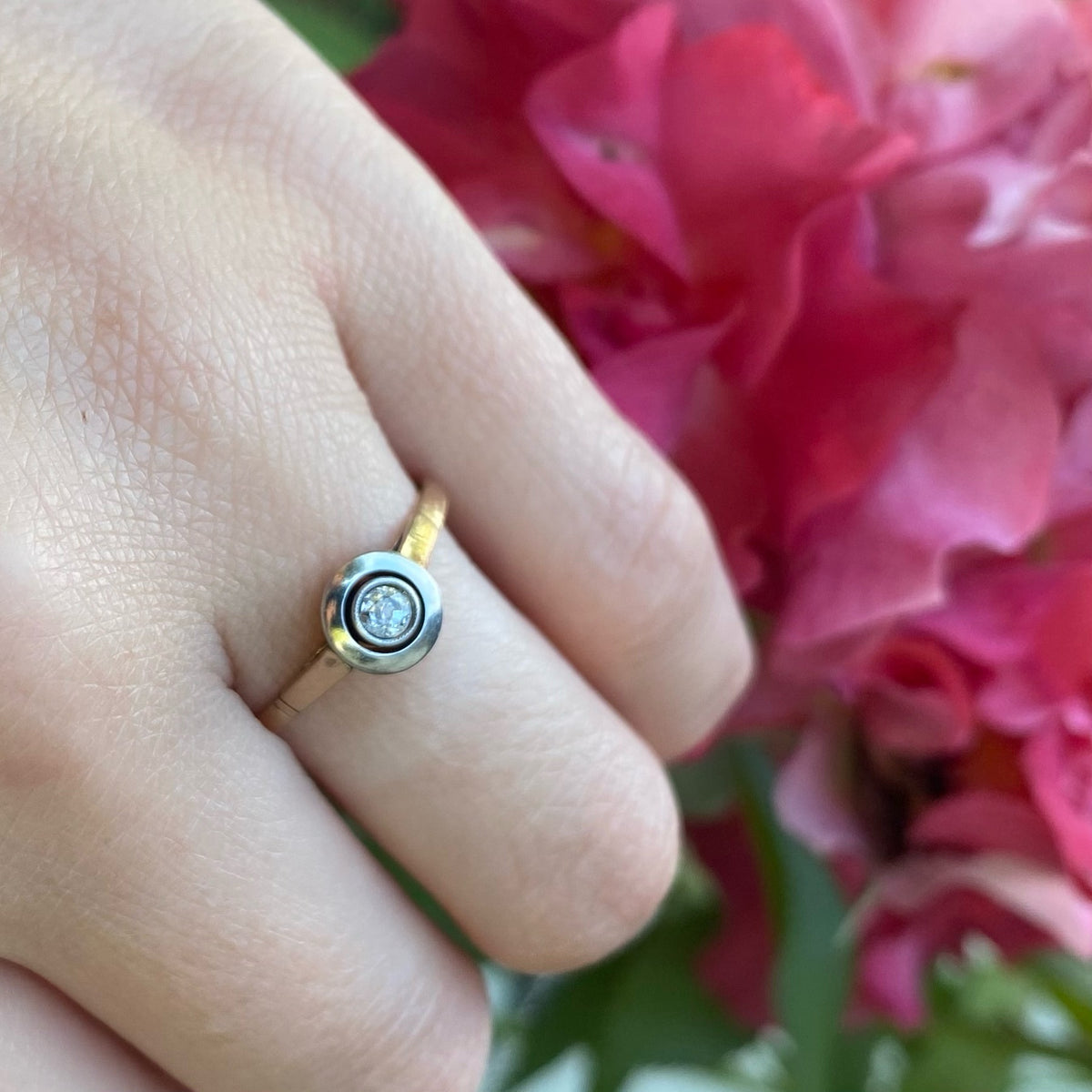 Old Mine Diamond Platinum and Gold Solitaire