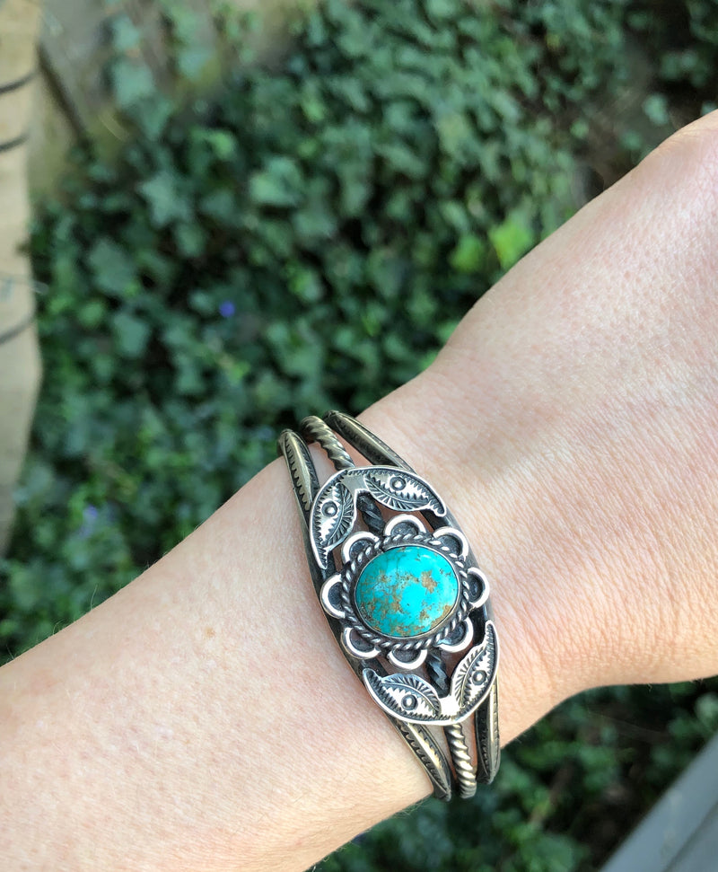 Pretty Floral Turquoise and Sterling Bracelet