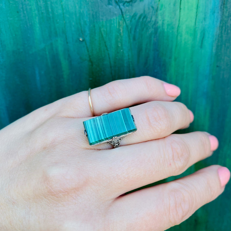 Magnificent Malachite in White Gold Filigree Ring