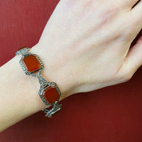 Art Deco Sterling Marcasite and Carnelian Bracelet