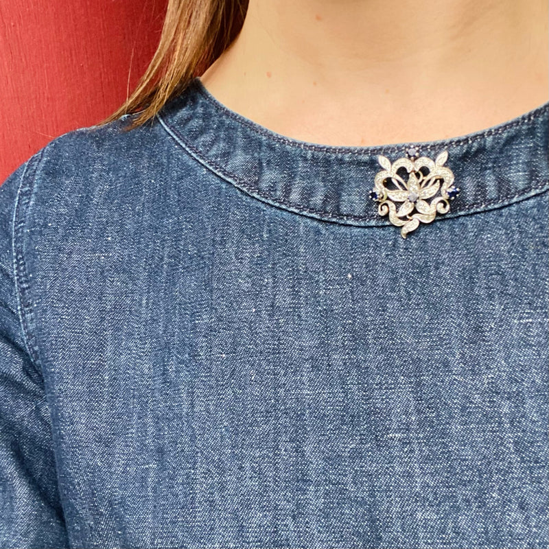 OMC Diamond and Sapphire Pendant Brooch c1910