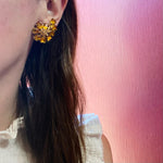 Hollycraft Amber Rhinestone Paisley Clip Earrings