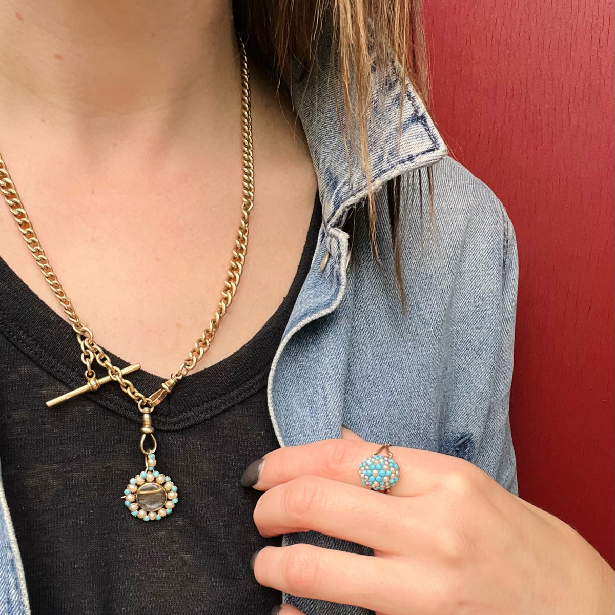 Delightful Georgian Locket with Pearl & Turquoise in 18ct Gold