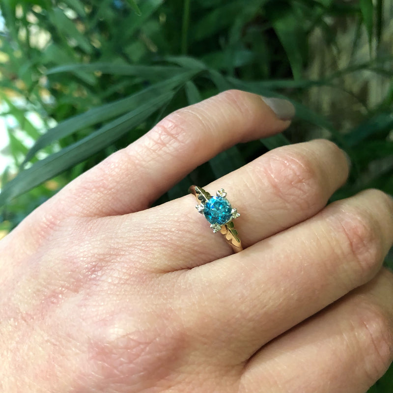 Uniquely Beautiful Vintage Natural Blue Zircon Engagement Ring