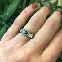 Vintage Belais White Gold Emerald and Diamond Ring