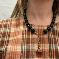 Dark Sparkle Vintage Black Onyx Faceted Bead Necklace