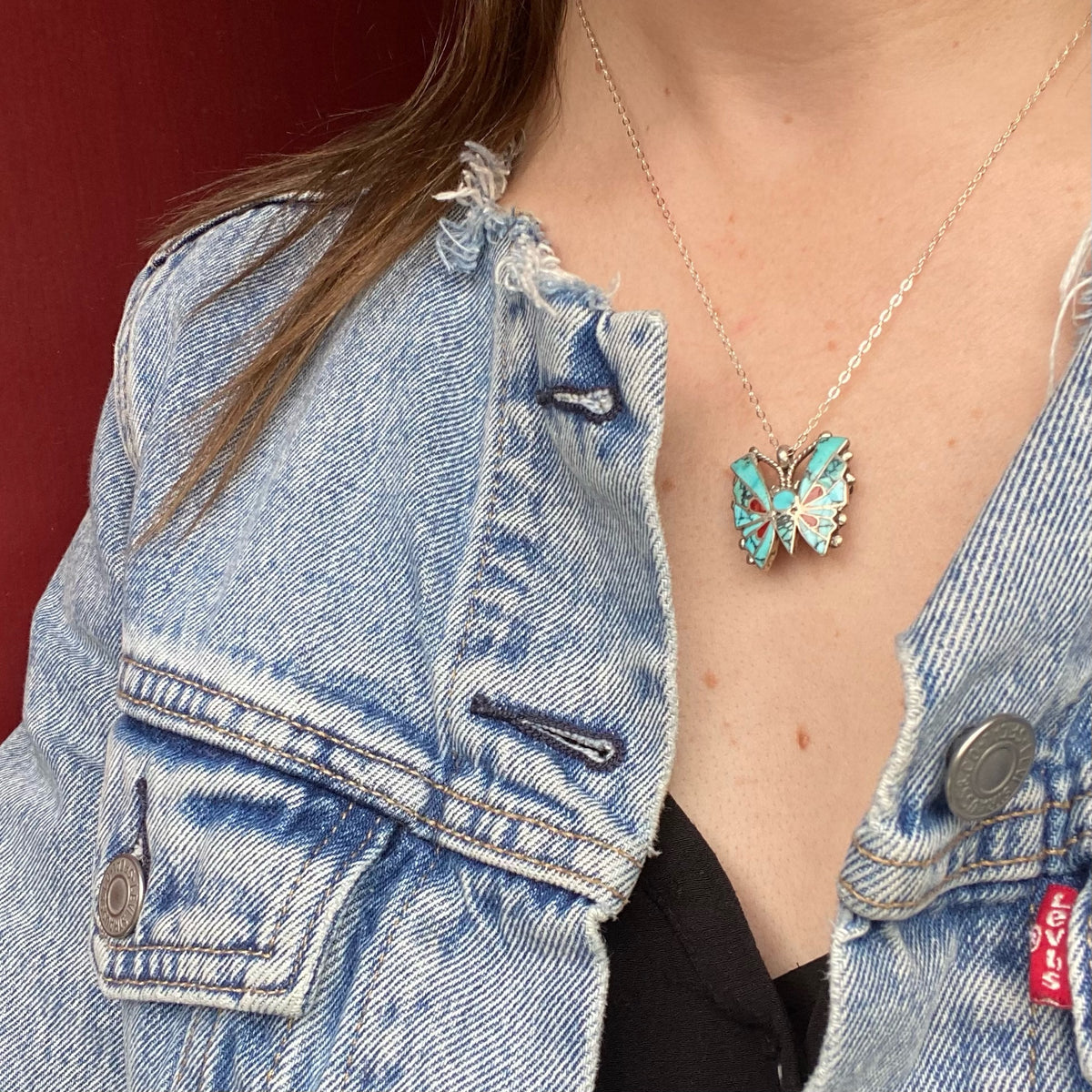 Vivacious Butterfly Brooch/Pendant with Turquoise Inlay