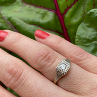Two-Tone Diamond Ring with Neoclassical Engraving