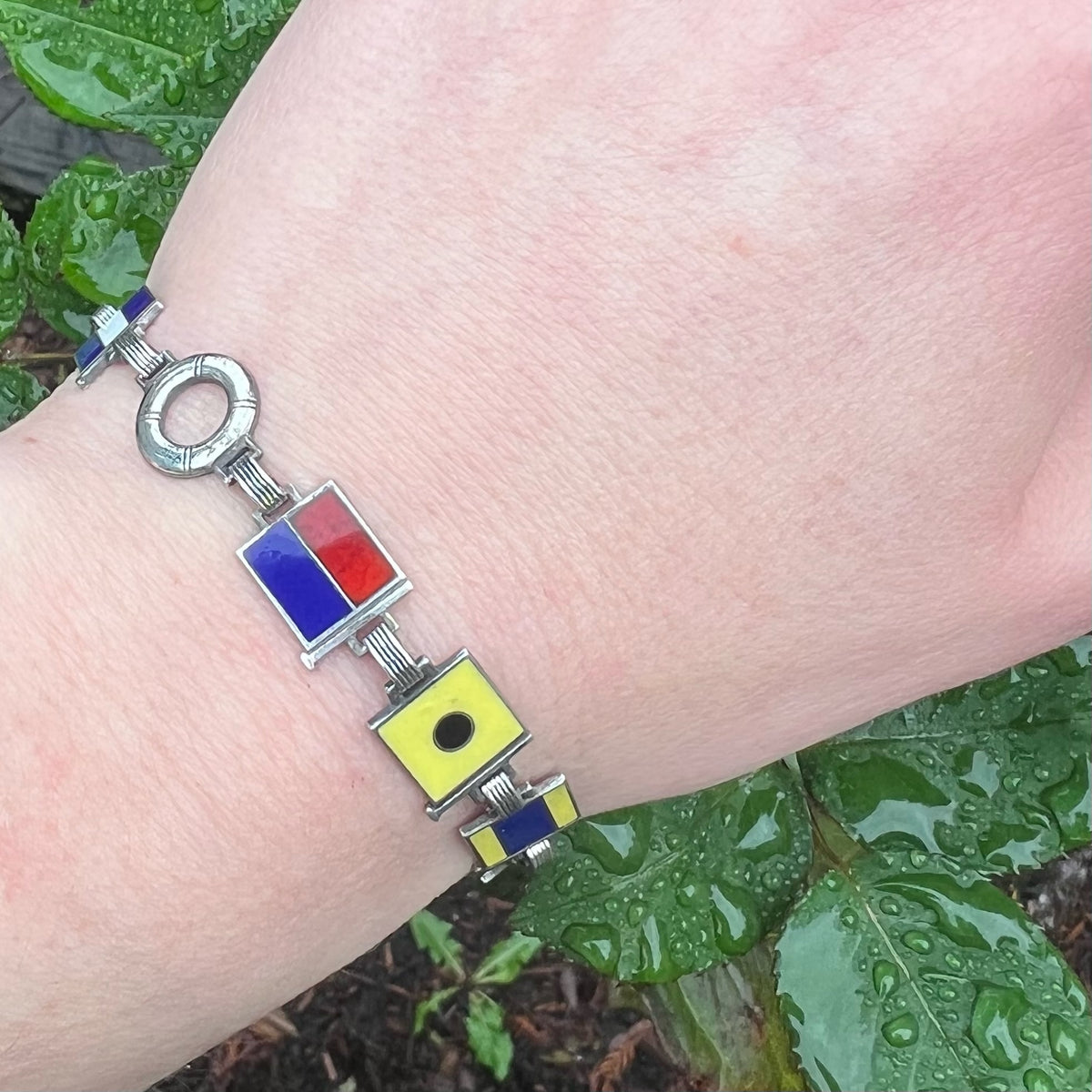 Wartime Romance Enameled Naval Flag Bracelet