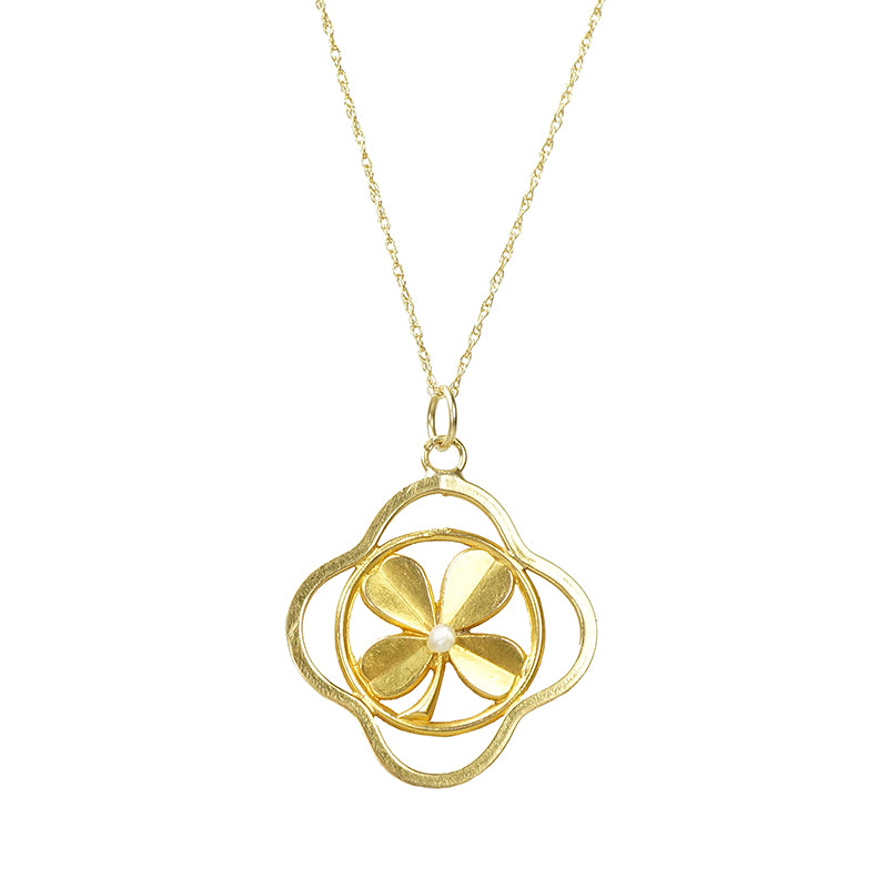 Vintage French 18k Yellow Gold 4 Leaf Clover