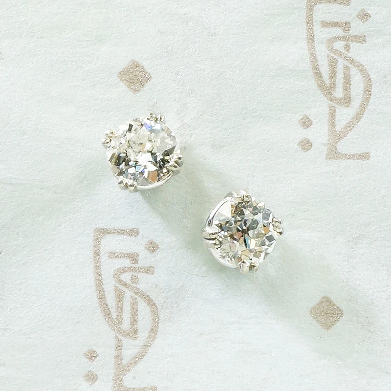 old european cut diamond stud earrings .65tcw in 14k recycled white gold