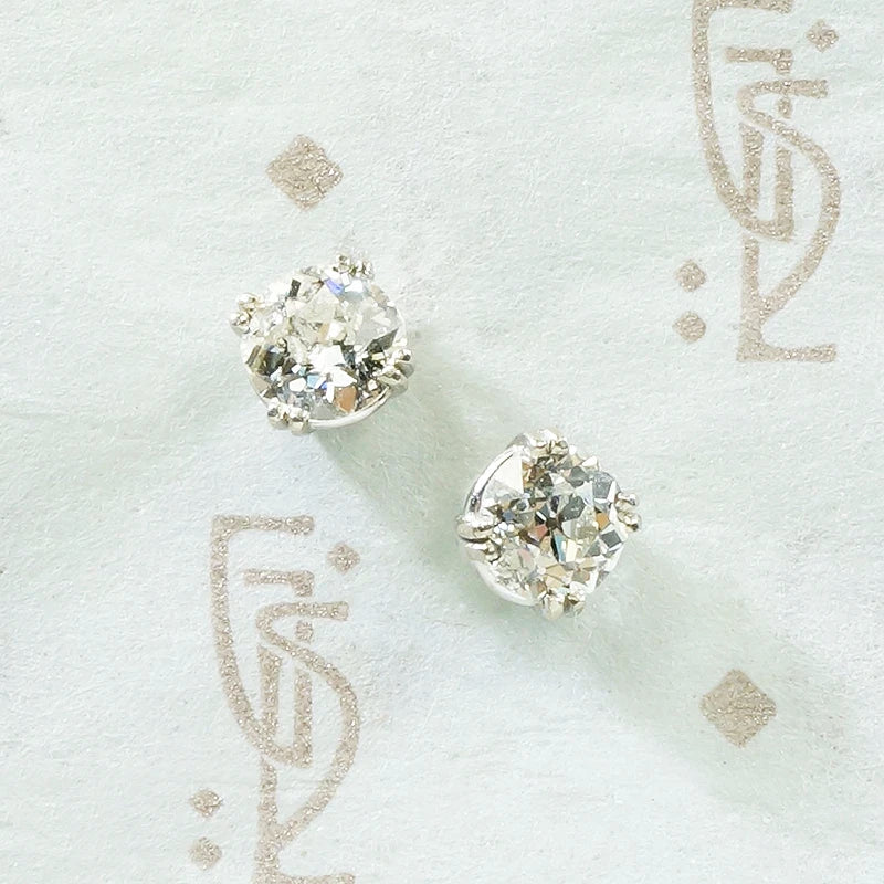 old european cut diamond stud earrings .65tcw in 14k recycled white gold