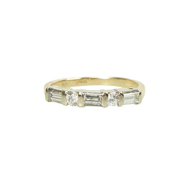 Vintage Yellow Gold Baguette and Round Diamond Band