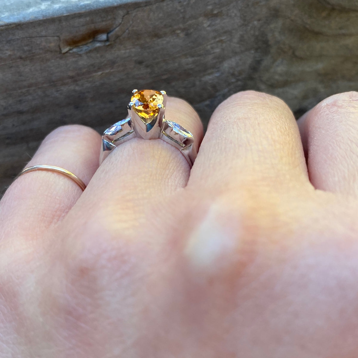 Platinum Marquise Diamond and Imperial Topaz Ring