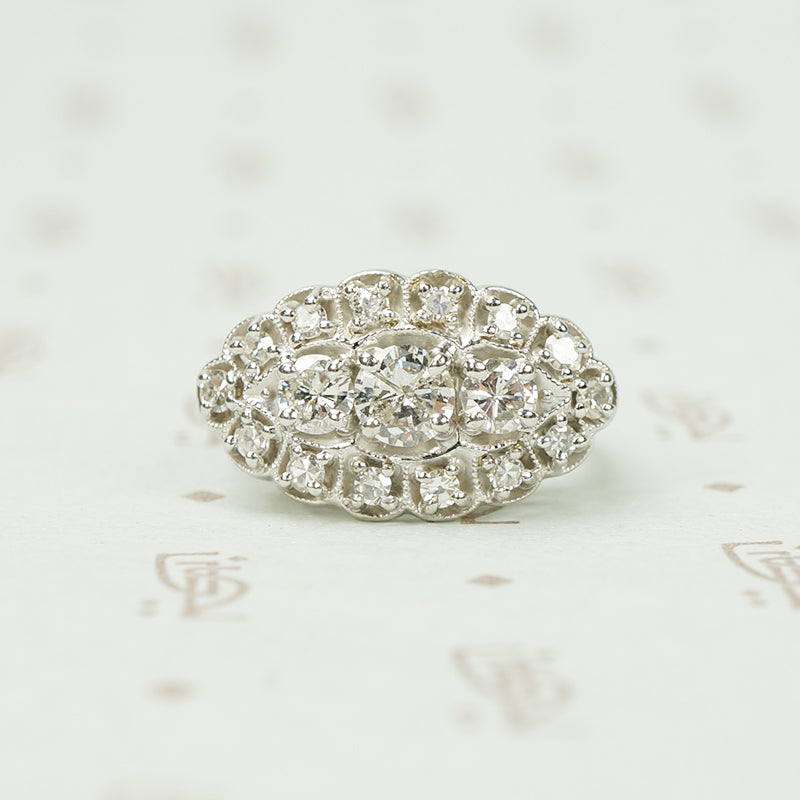 Sparkling 1950's White Gold Ring Covered in Diamonds