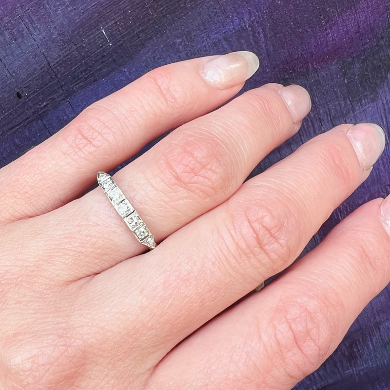 Geometric Diamond & 18k White Gold Deco Band