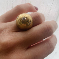 Star Set Diamond Brushed Gold Dome Ring