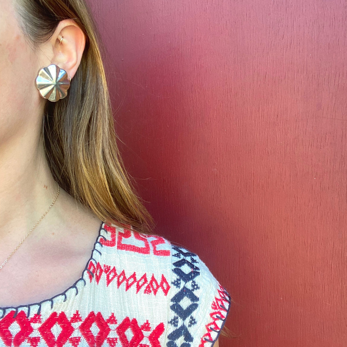 Fluted Flower Large Silver Earrings