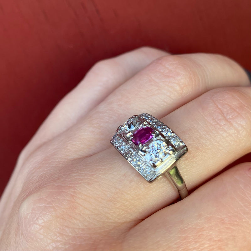 Art Deco Ruby and Diamond Panel Ring