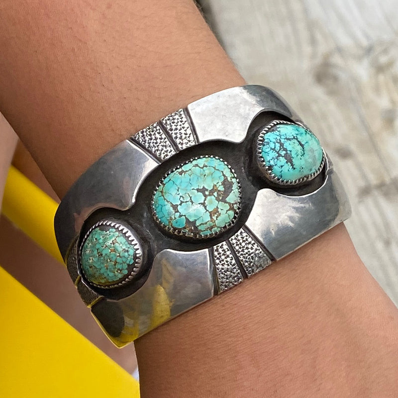 Vintage Cuff Bracelet Shadow Set with Turquoise