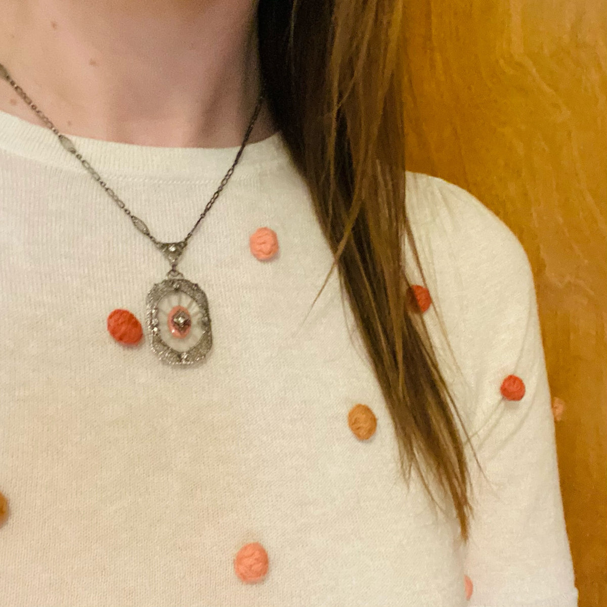 Romantic Silver Filigree Camphor Glass Necklace