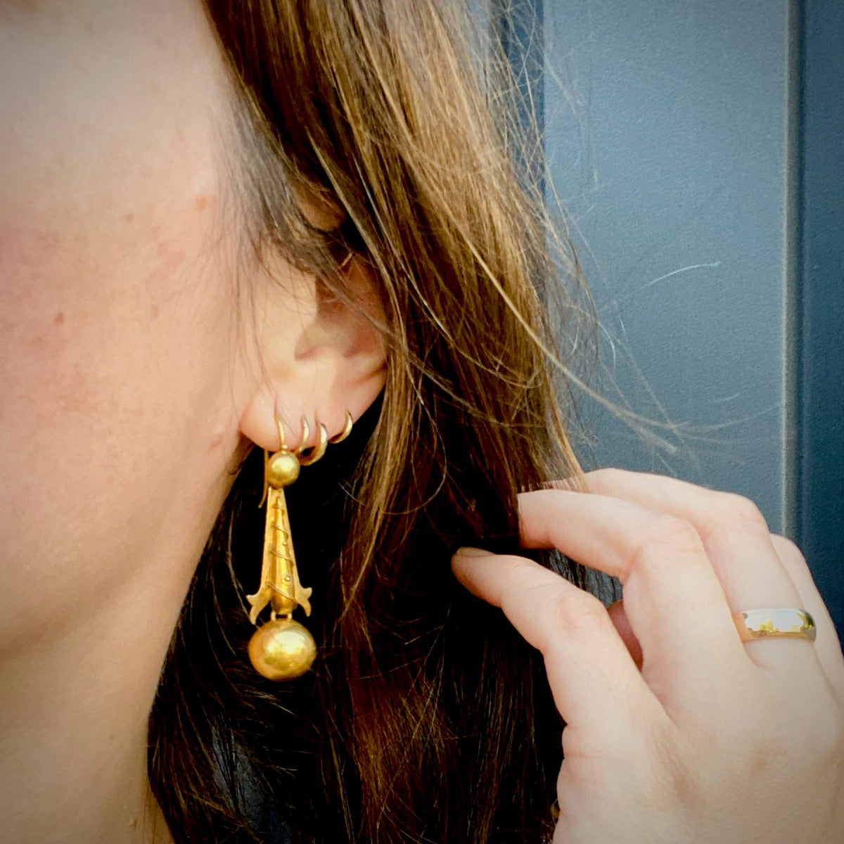 Etruscan Revival 15ct Gold Earrings with Lovely Movement