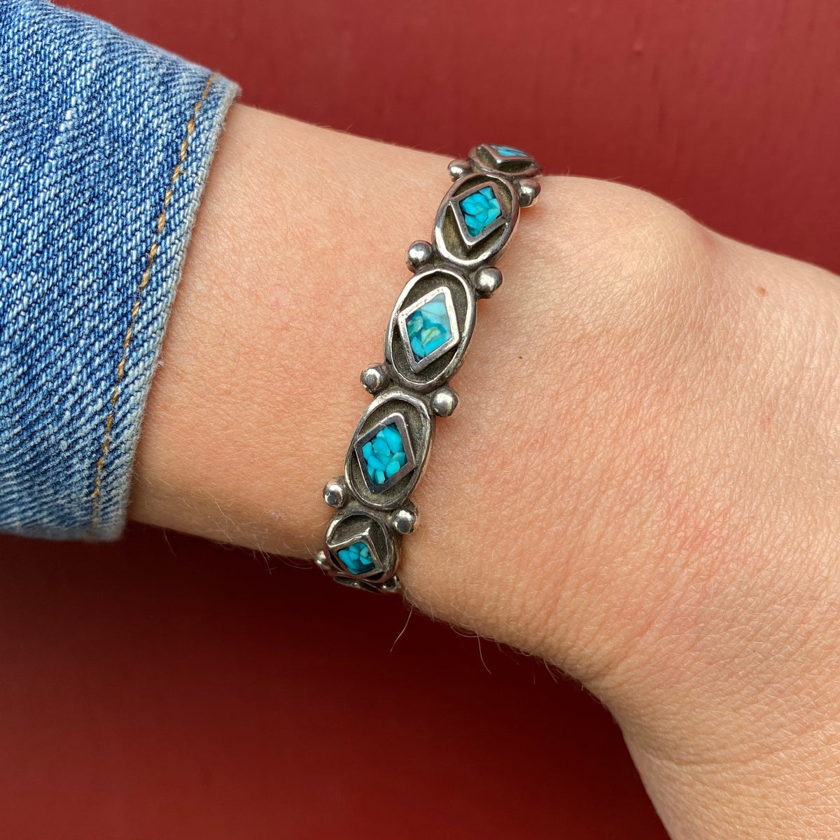 Petite Vintage Cuff with Geometric Inlay