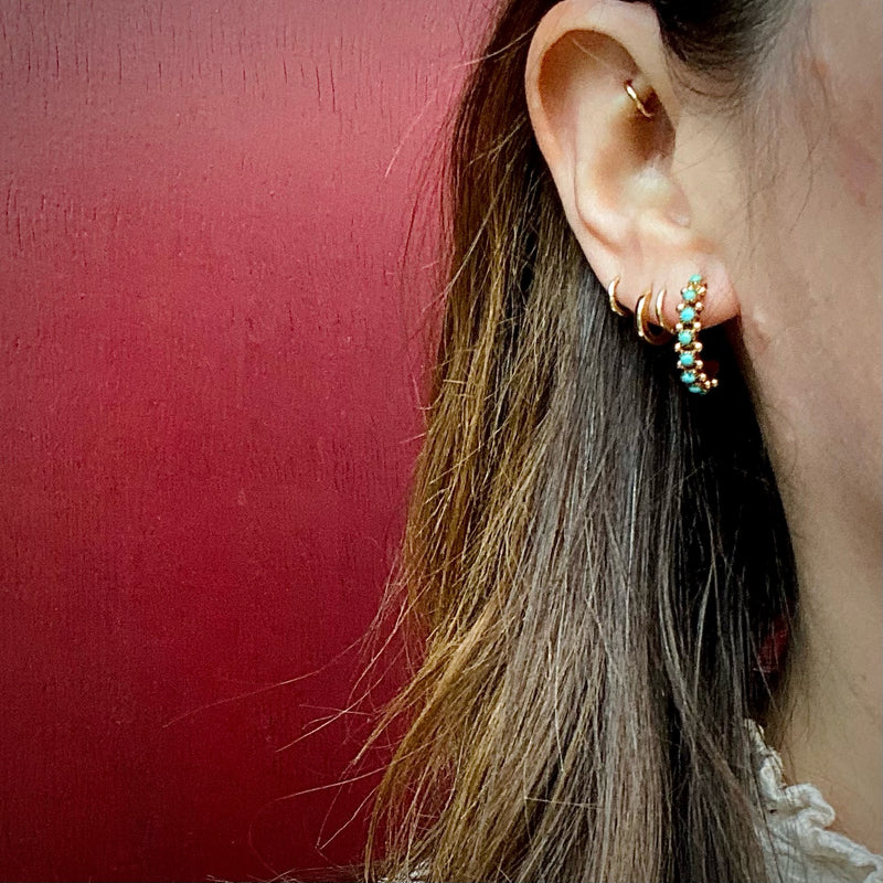 Vintage 14k Gold Turquoise Hoop Earrings
