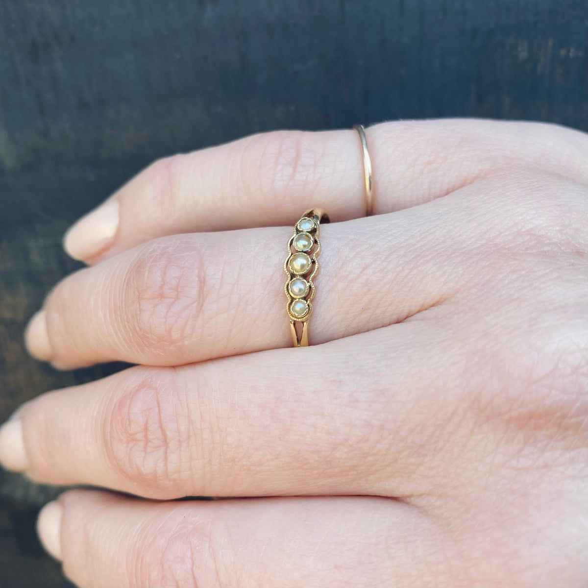 Delicate Pearl Ring with Airy Gold Openwork