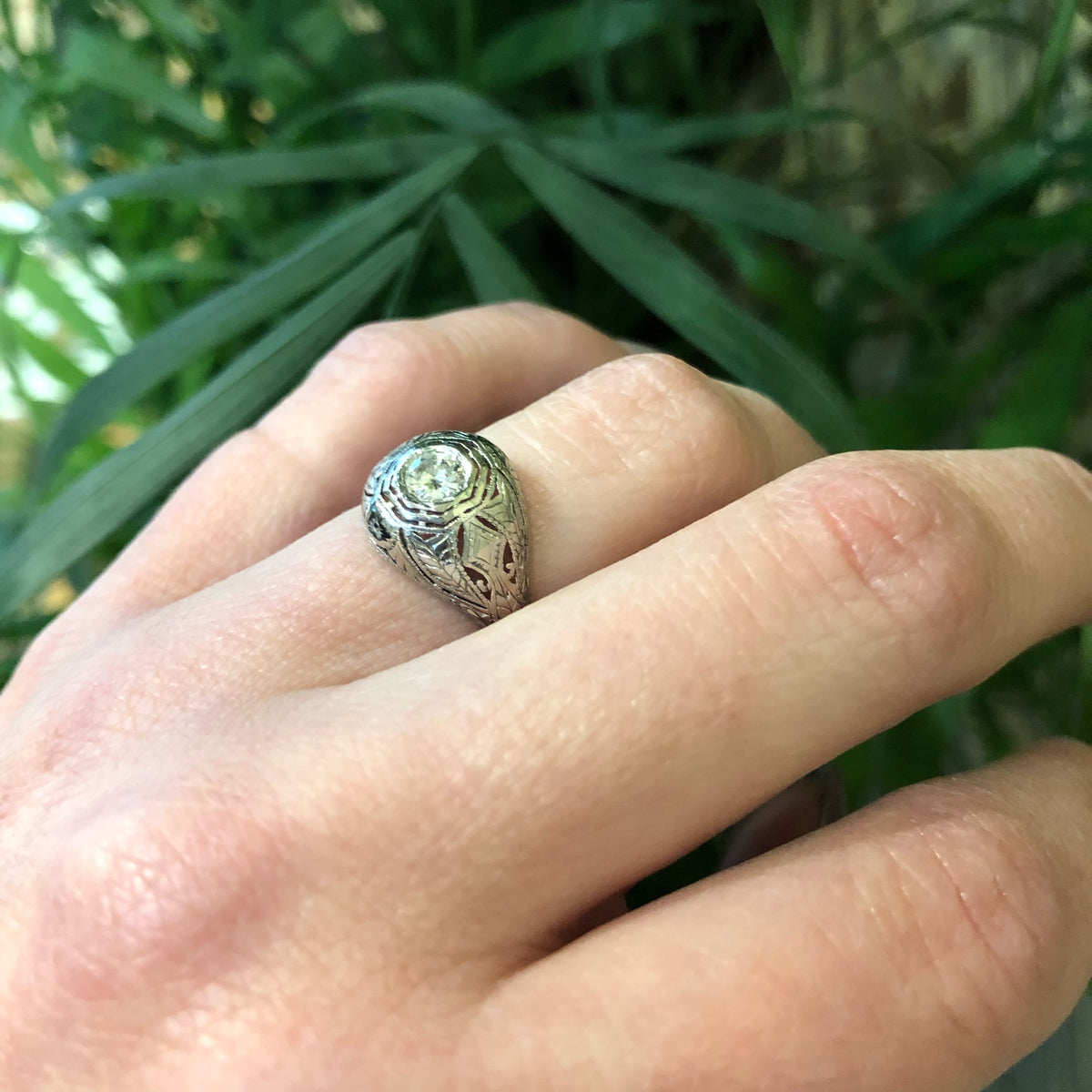 Edwardian Platinum Filigree Diamond Dome Ring