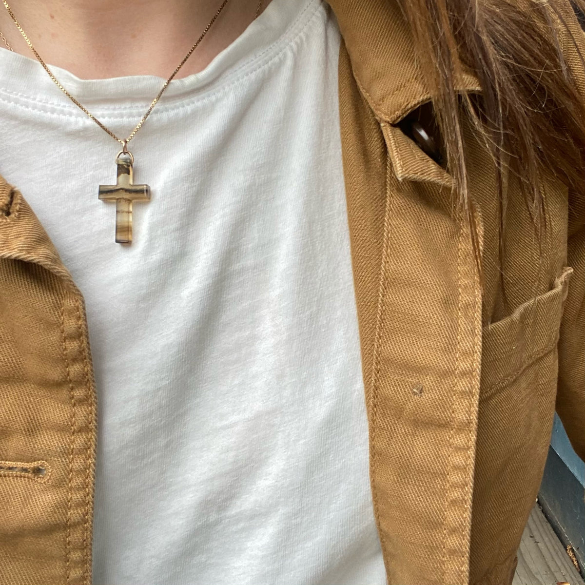 Edwardian Banded Agate Cross Necklace