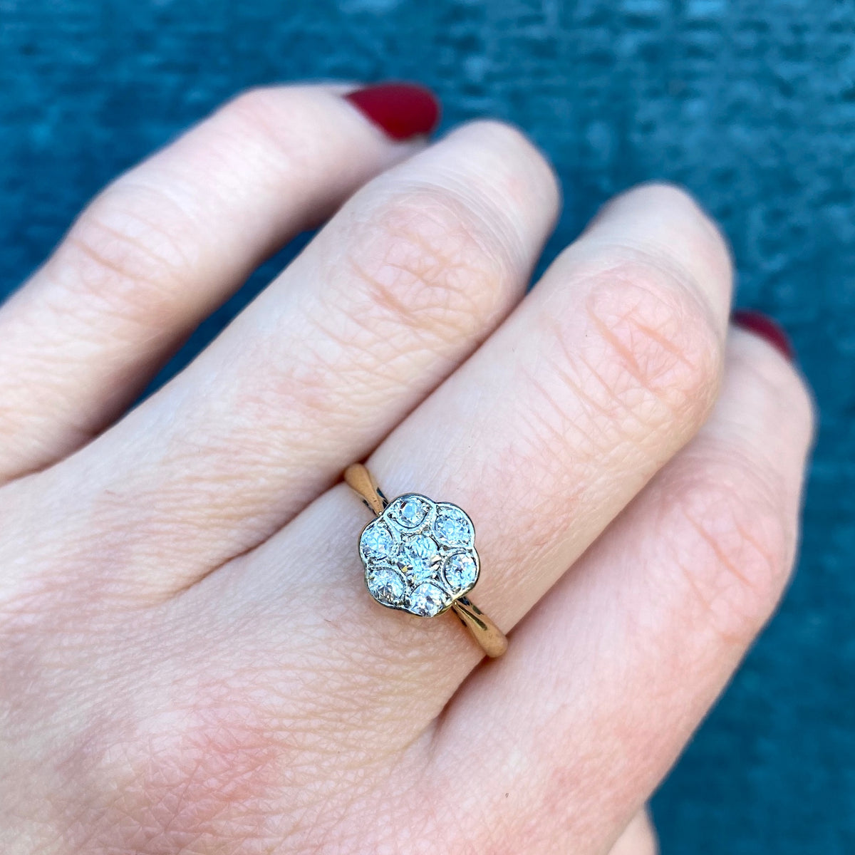 Chunky Old Mine Cut Diamond Flower Ring