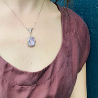 Synthetic Blue Spinel in Silver Deco Necklace