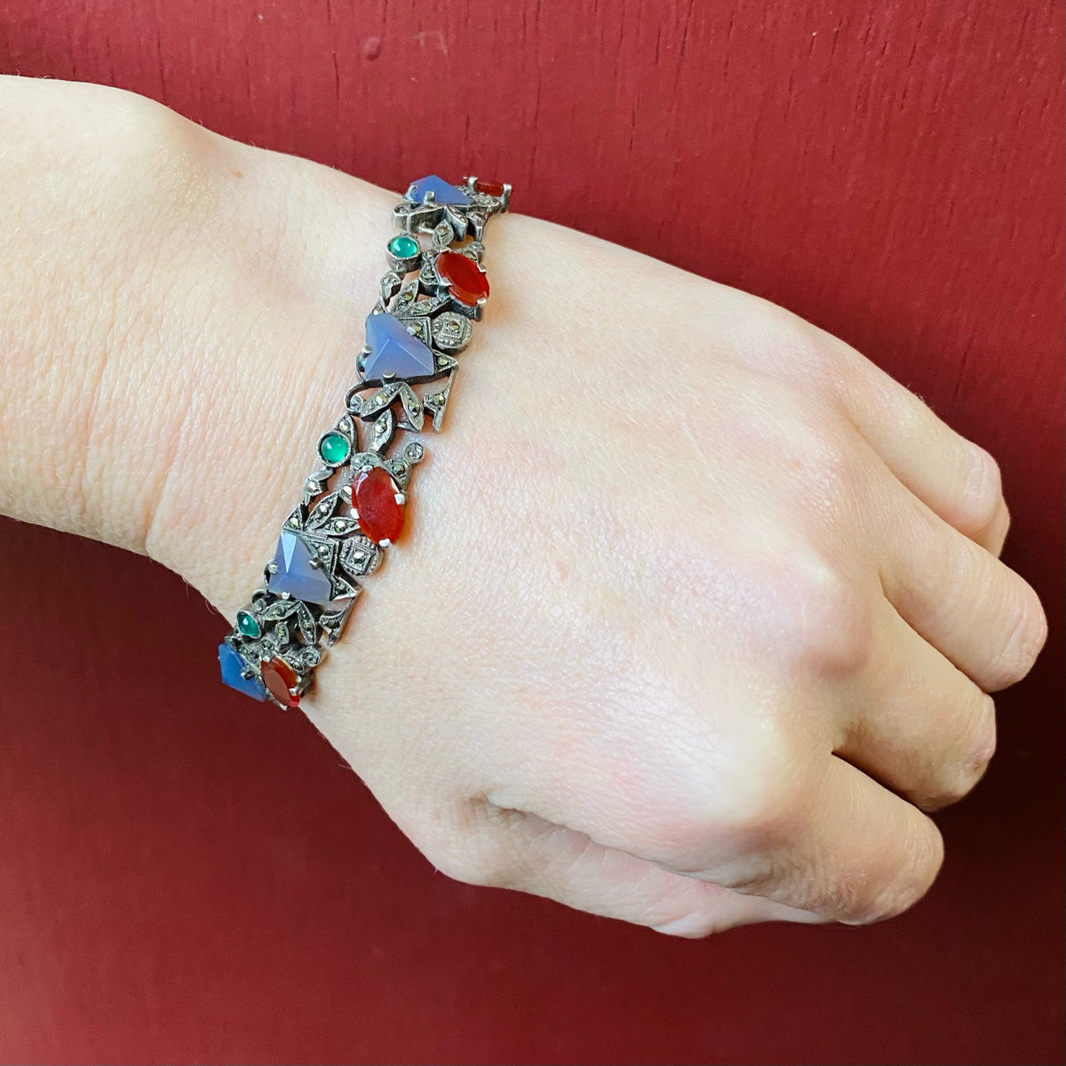Rare Art Deco Gem Set Marcasite Bracelet