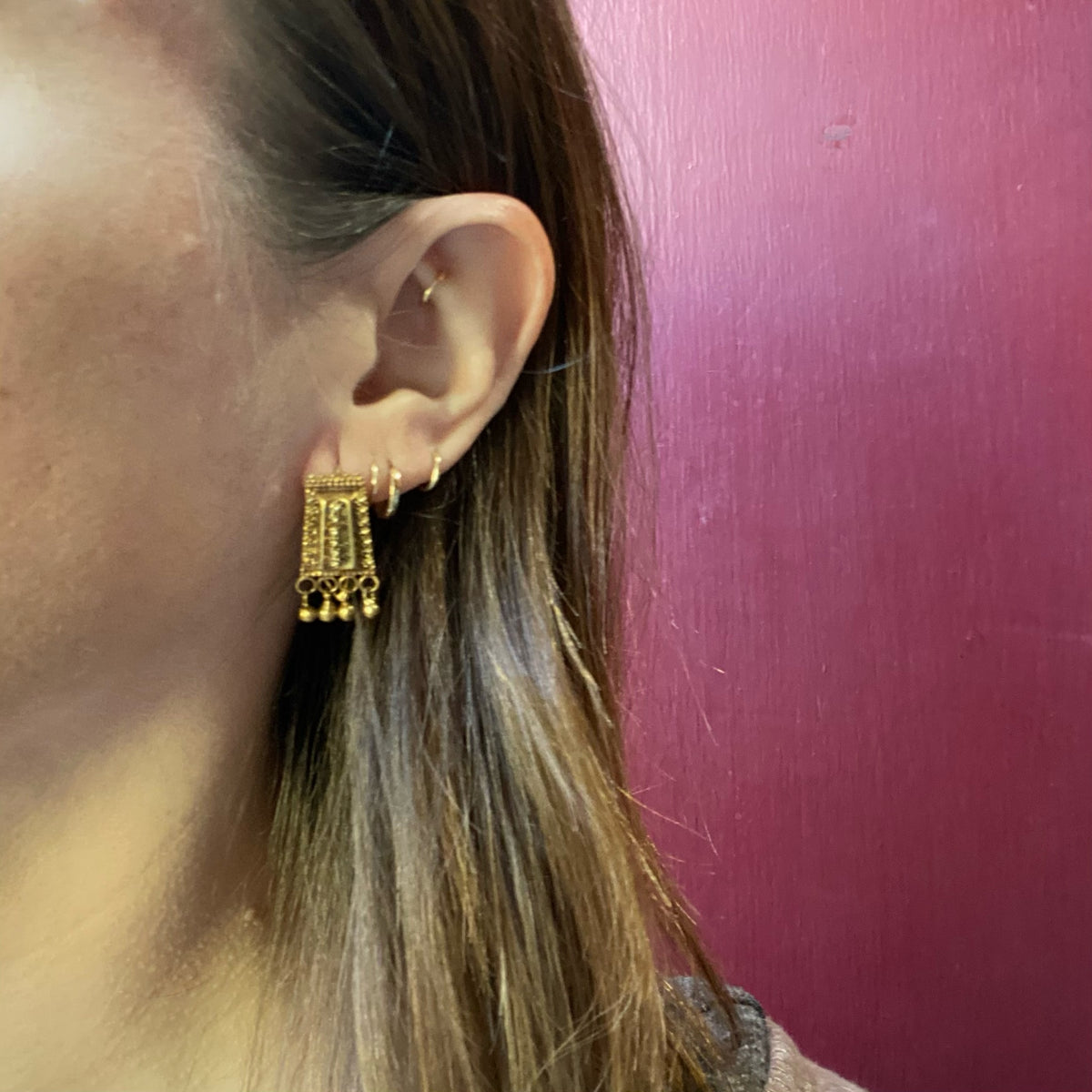 Silver Gilt Etruscan Revival Earrings