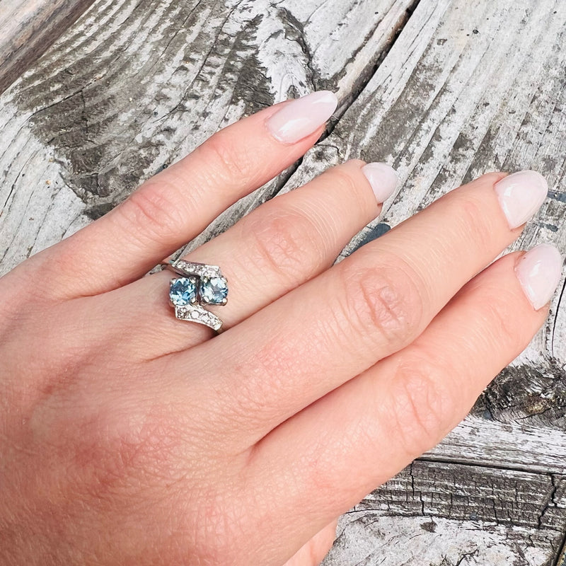 Diamond and Aquamarine White Gold Ring c1930