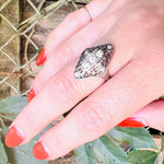 Filigreed 18k White Gold Deco Diamond Knuckle Ring