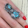 Icy Blue Turquoise & Silver Long Navajo Ring