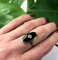 Vintage 1930's Onyx and Diamond Yellow Gold Ring